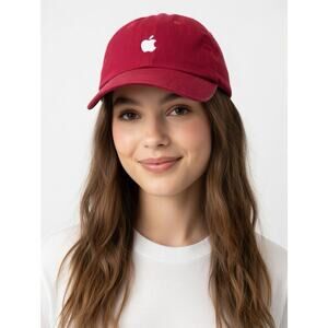 Apple Dad Hat Baseball Cap Red Cotton Strapback